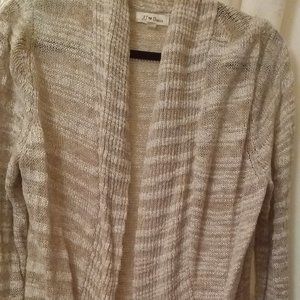 JJ Basics Marled Cotton Knit Beige and Cream Cardigan Sweater - size XL